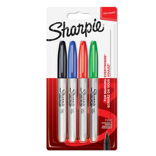 Sharpie Permanent Marker Fine Tip 0.9mm Line Assorted Standard Colours (Pack 4) - 1985858