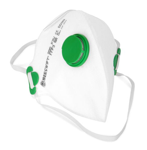 Beeswift Fold Flat P3 Mask with Valve - White (Box of 20)