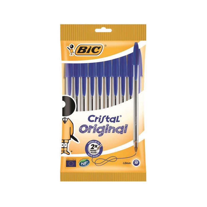 Bic Cristal Ballpoint Pen 1.0mm Tip 0.32mm Line Blue (Pack 10) - 516352