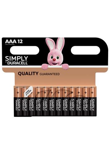 Duracell Simply AAA Alkaline Batteries (Pack 12) - MN2400B12SIMPLY